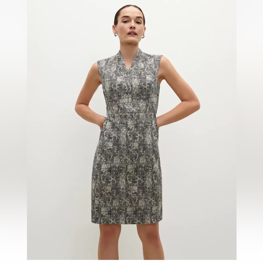 MM Lafleur Black Aditi Crackle Jacquard Shift Work Office Basic Dress